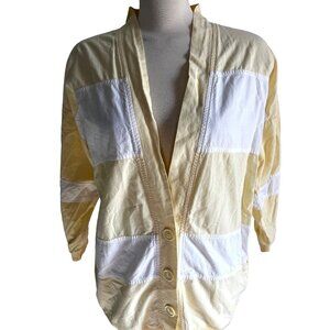 Take Off Vintage Cotton Yellow and White Cardigan Blazer Sz Small Womens Colorbl